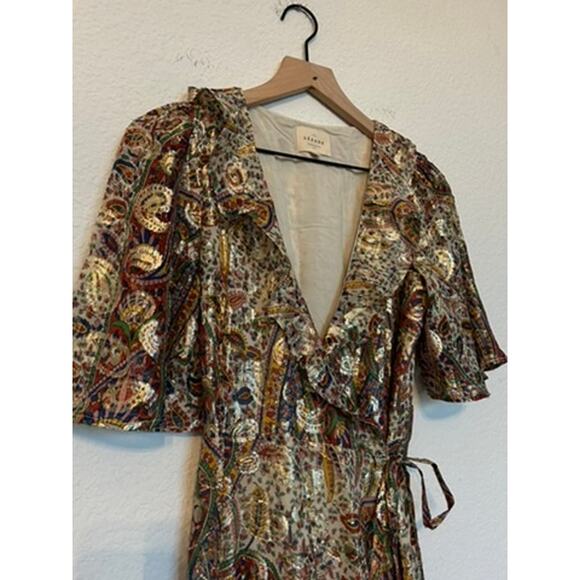 Sézane Paula Metallic Shimmer Silk Midi Dress Paisley - Picture 4 of 8